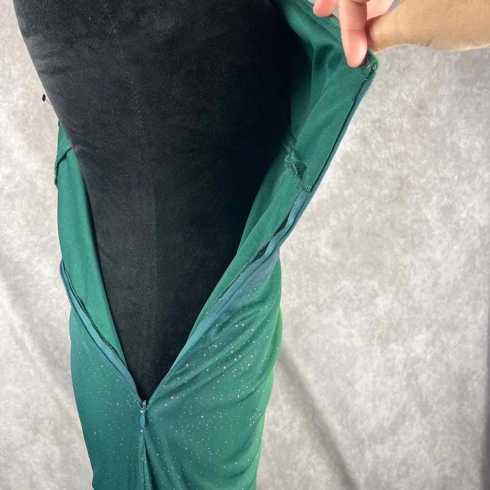 Vtg 90s‎ Y2K Fairy Prom Gown S Green Ombré Overlay Rhinestones Mermaid Dress USA